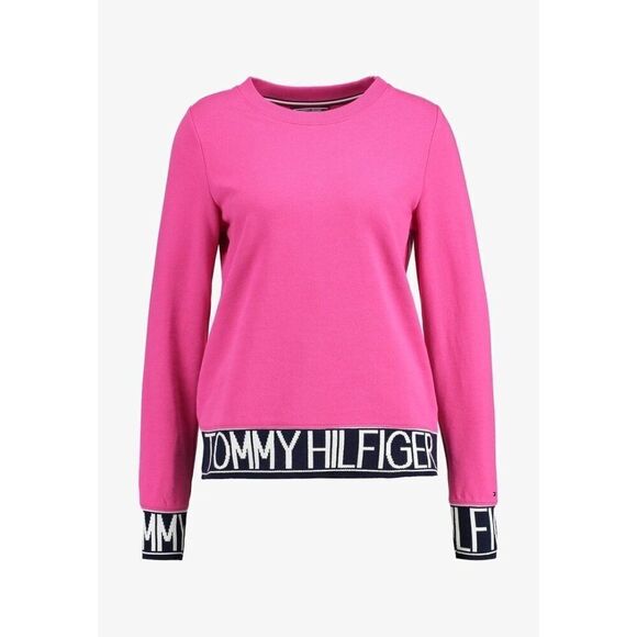 Tommy Hilfiger Pink Logo Cre Neck Sweatshirt Size Large - Picture 1 of 16